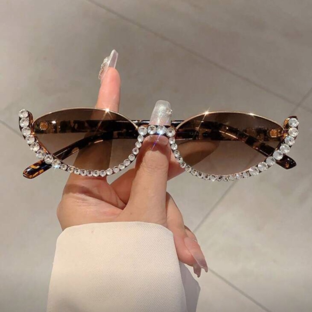 Retro Brown Rhinestone Sunglasses